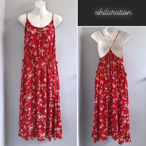 🏝️ Xhilaration Red Floral Maxi Cami Dress • M - Picture 1 of 6